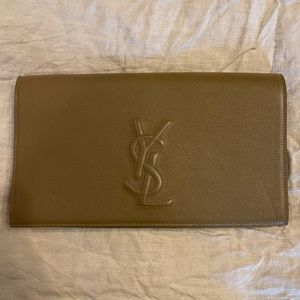 Saint Laurent YSL Belle du Jour Clutch in Dark Khaki/Nude